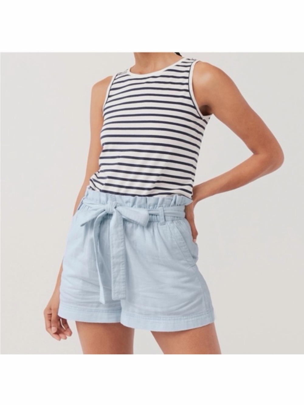 Pact Organic Cotton Shorts XS Paperbag Tie Waist Chambray Light Wash Casual
